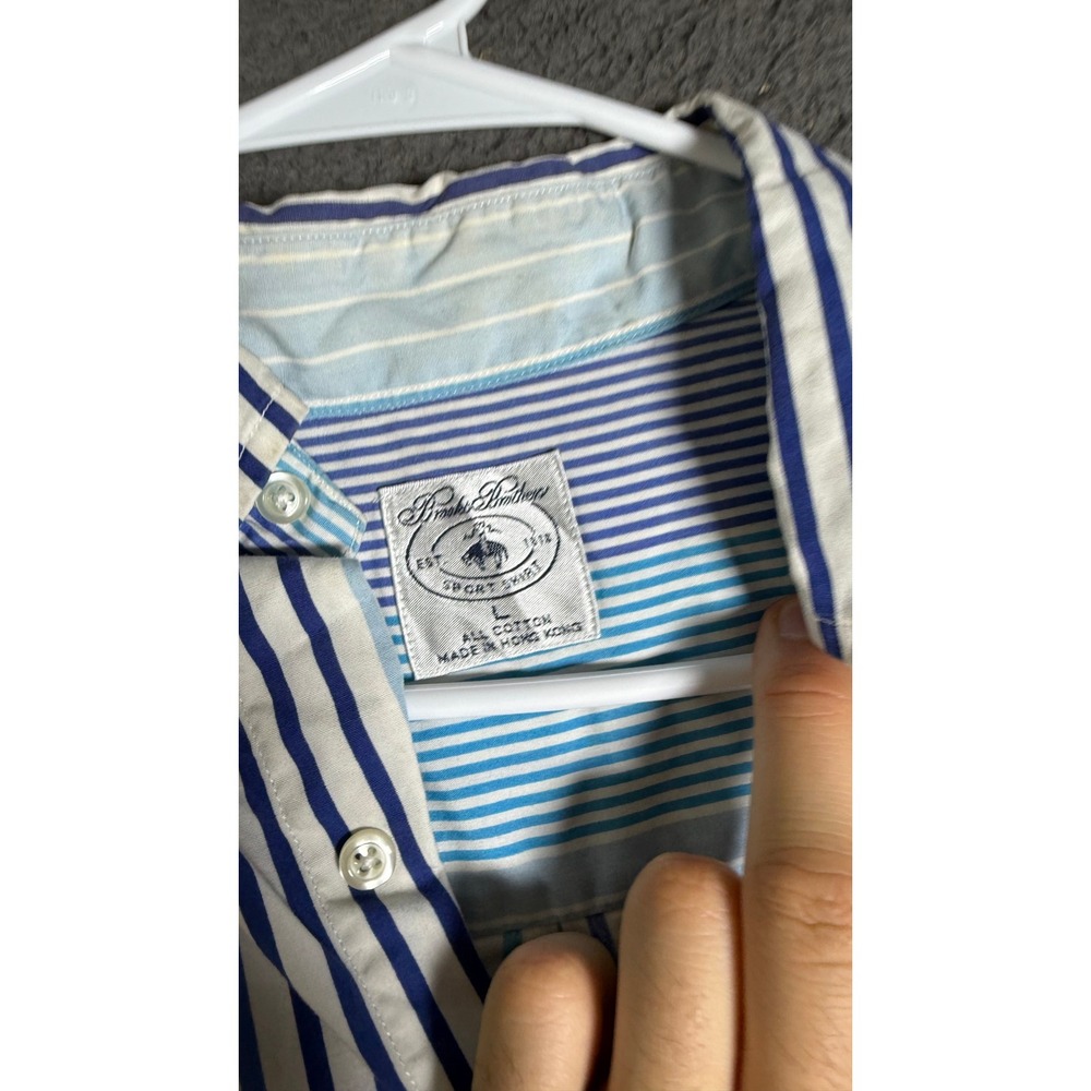 Brooks‎ Brothers Striped Button Down Shirt Preppy Blue Cotton Mens L - Picture 4 of 8